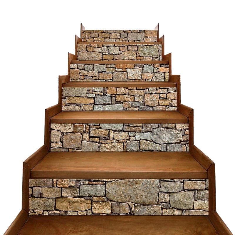 TUOKING 6 Strips Stair Stickers, Vinyl Self-Adhesive Refurbished Staircase Decals, 39.37 x 7.08 Inch for 6 Steps, Stone Pattern - Image 1
